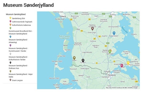 Google maps kort over Museum Sønderjyllands museer